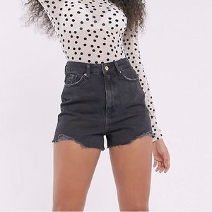 ASOS New Look “Dahlia” Super High Waist Washed Black Denim Shorts size 12